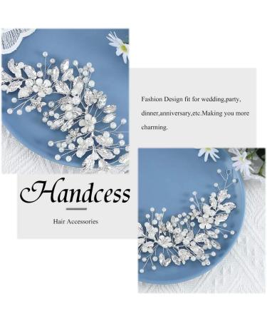Handcess Bride Wedding Crystal Headband Silver Flower Pearl Headpiece Leaves Rhinestone Bridal Hair Accessories for Women and Girls (Silver) - Buy Online on SooperMarket.com