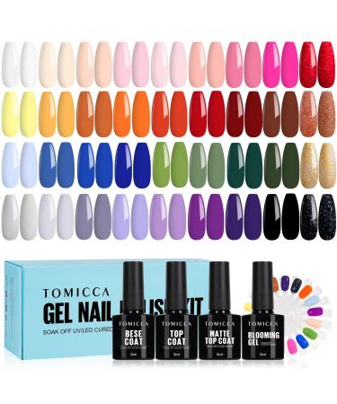 Tomicca 40PCs UV Nailack Set 36 Colors Shellac Gel Nagellack & 4PCs Base Top Coat Set With Blooming Gel & Round Nagel Display Nail Tip Exhibition for nail studio and DIY Home Set02-Dunkle Column