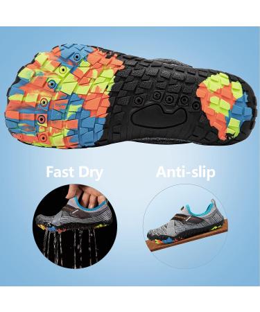 Kids Water Shoes - Lightweight Slip-On Aqua Sock for Boys & Girls - Comfort Sole for Easy Walking - Grey/Blue - Size 2 Big Kid - Buy Online on SooperMarket.com