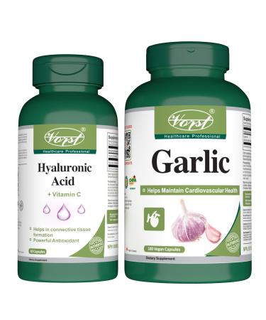 VORST Hyaluronic Acid with Vitamin C 60 Capsules & Garlic 180 Vegan Capsules (Combo Bundle 2 Bottles)