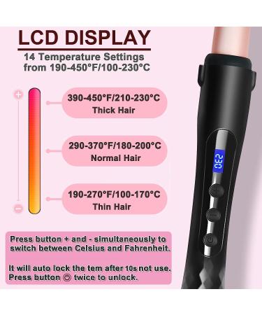 1/2-1 Inch Tapered Curling Iron | Ceramic Hair Curler Wand | Adjustable Temperature | Heat Resistant Glove | Rose Pink - Buy Online on SooperMarket.com