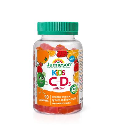 Jamieson Kids Vitamin C + D3 with Zinc Gummies 90 Count Strawberry & Orange Flavours