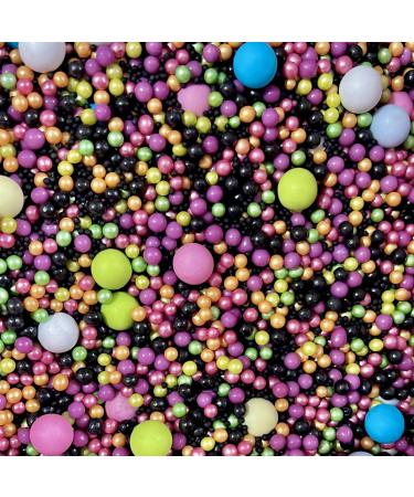 Black rainbow sprinkles multi coloured chocolate balls for cupcakes cakes toppers pearls balls metallic pearls cupcakes cake neon bright pink green blue 80s 90s party decoration