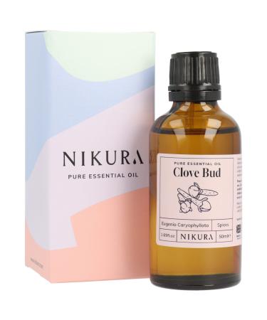 Nikura Clove Essential Oil for Toothache & Pain Relief - 50ml | 100% Pure Natural Clove Bud Oil | Perfect for Aromatherapy Diffuser for Home | Great for Self Care Cleaning | Vegan & UK Made