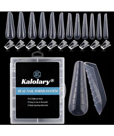 Kalolary Clear Gel Nail Mold Acrylic Nail Dual System Forms 120Pcs Nail Form 12 Sizes with 10Pcs Nail Tips Clips for Nail Quick Building Transparent