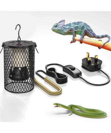 Bonlux Reptile Heat Lamp with Guard 100W Reptiles Ceramic Heat Lamp Bulb Heater Infrared Lamp Holder with Anti Hot Bracket Cage Heat Lamp for Reptiles Tortoise Lizard Turtle Snake Chicks