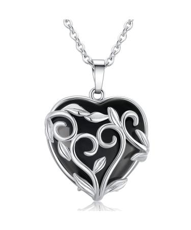 XIANNVXI Black Obsidian Healing Crystal Stone Necklaces Heart Gemstone Flower Leaf Wrapped Pendant Necklace Natural Spiritual Witchcraft Reiki Quartz Jewelry for Women Girls Girlfriend Wife Black - Obsidian