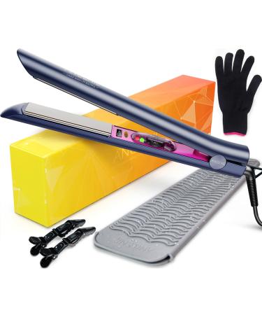 ANGENIL Professional Hair Straighteners Nano Titanium Hair Straightening Flat Iron 2 in 1 Straightener and Curler with Adjustable Temp for All Hair Types with Heat Resistant Silicone Mat Pouch Blue