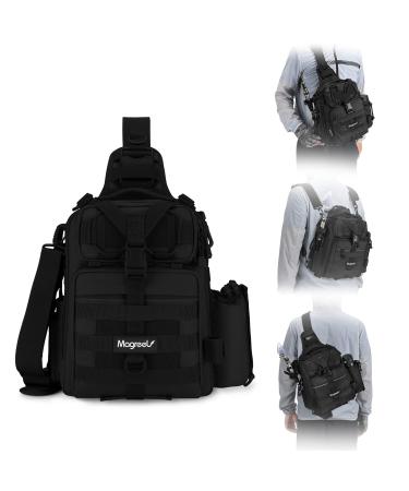 Fishing Tackle Bag with 1x 3600 Tackle Box, Water-Resistant Fishing Backpack with Removable Shoulder Strap, Outdoor Shoulder Backpack Tackle Bag with Rod Holder B-black