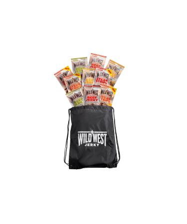 Wild West Beef Jerky Mix Box 60G 10 Pack + Sportsbag 2x original 2x Honey BBQ 2x Jalapeno 2x Steak Strips Original 2x Steak Strips Honey BBQ - Beef Jery High protein dry meat (10 Pack)