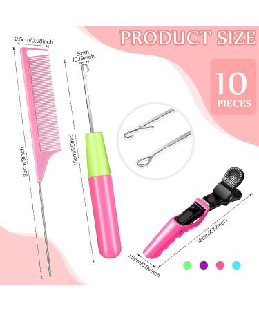 Latch Hook Crochet Needle Set with Stainless Steel Needles, Alligator Hair Clips, and Rat Tail Comb - 10 Pieces for Hair Extension - Buy Online on SooperMarket.com