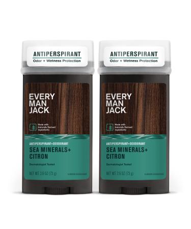 Every Man Jack Men s Sea Minerals + Citron Antiperspirant Deodorant - Stay Fresh with Antiperspirant Men s Deodorant - Odor Crushing Long Lasting Plant-Based and No Harsh Chemicals - 2.6 oz - 2 Pack