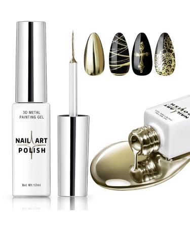 NewBang 12ml Metallic Painting Nail Gel Gold Gel Liner Nail Art Soak off UV/LED Upgrade Painted Glossy Gel Mirror Nail Polish for Salon Home DIY Nail Manicure Painting Decoration