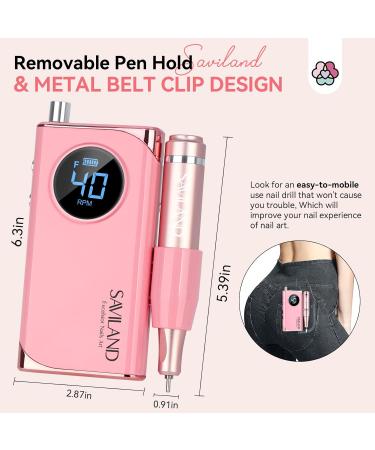 SAVILAND Electric Nail Drill - 40000RPM Professional Pink Nail Filer with 13 Bits for Acrylic Gel & Dip Nails | Home Salon Tool - Buy Online on SooperMarket.com