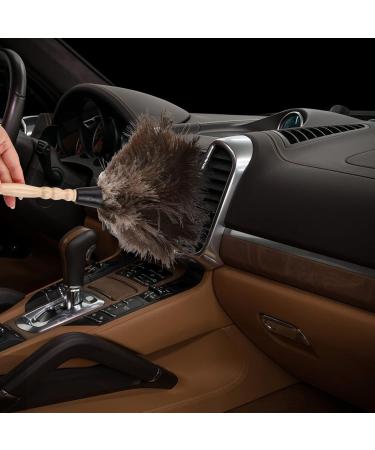 Kioiner Ostrich Feather Duster 34cm/13.3inch Antistatic Natural Ostrich Feather Duster Fluffy Feather Duster with Wooden Handle for Home Office Car Keyboard Blinds Bookcase Furniture - Buy Online on SooperMarket.com