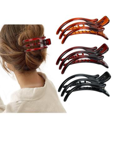 Aaiffey Alligator Clips for Hair 3Pcs Womens French Curved Hair Clip Alligator Hair Clips Medium Duck Billed Jaw Clips Flat Hair Styling Clips Sectioning No-slip Strong Grip Hair Accessories