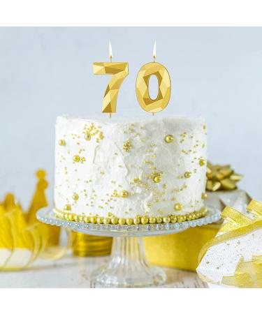 70th Birthday 3D Diamond Shape Number 70 Candles - Gold Happy Birthday Cake Topper for Wedding Decoration & Theme Parties - Buy Online on SooperMarket.com