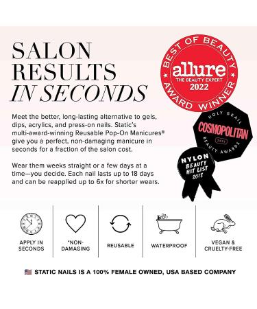 Static Nails Matte Rose Coffin Reusable Pop-On Manicure Set with Non-Damaging Glue - Fake Acrylic Press On Nails - Buy Online on SooperMarket.com