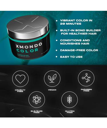 XMONDO Turquoise Hair Healing Color 8 Fl Oz - Vegan Formula with Hyaluronic Acid - Bond Building Technology - Semi Permanent Dye - Buy Online on SooperMarket.com