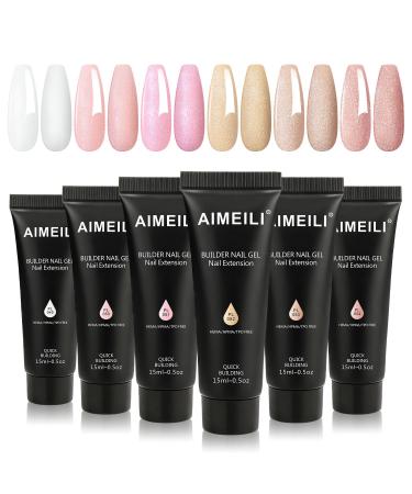 AIMEILI Builder Nail Gel Kit 6 Colours 15ml Nail Extension Gel Polish Acrylic Gel Builder Nail Gel Kit UV LED Nail Enhancement Gel Gifts Set Nail Kit15 015