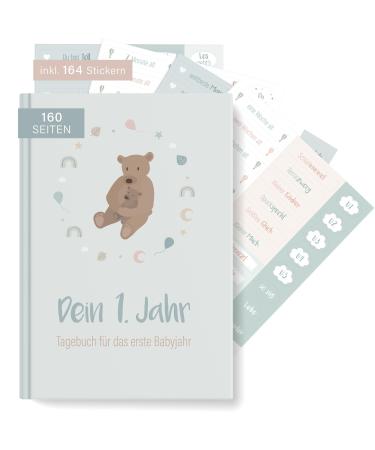 mintkind baby album "Your first year of life" A5 Mint + sticker set |Baby photo album to design yourselfBaby gift for girls and boy |Babybook to enter |Baby book from 0 months with Stickerset Mint