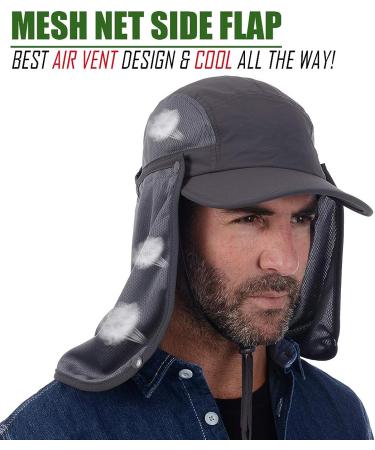 USHAKE Sun Cap Fishing Hat with Face Neck Cover Flap - Dark Grey - Buy Online on SooperMarket.com