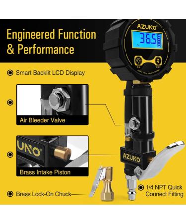 AZUNO Bike Tire Inflator with Pressure Gauge - Universal Presta and Schrader Chuck for Bicycle Air Compressor - Buy Online on SooperMarket.com