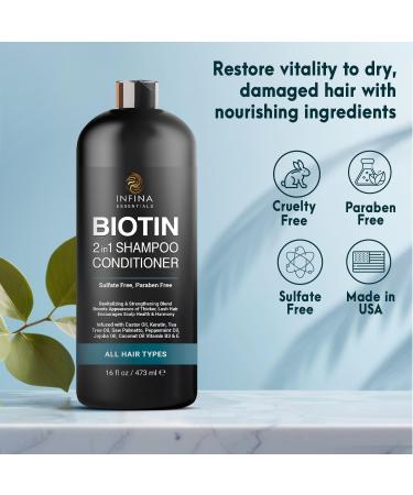 Biotin 2-in-1 Hair Thickening Shampoo & Conditioner | Saw Palmetto Keratin Caffeine & Vitamin E | For Men & Women | 16 fl oz - Best for Hair Growth - Buy Online on SooperMarket.com