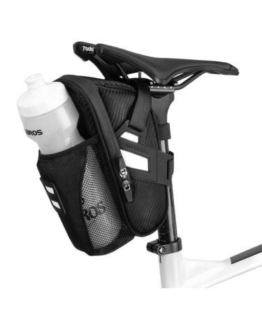 Rockbros bicycle saddle pocket bicycle seat bag with bottle holder for MTB racing bike waterproof scratch -resistant reflective with/without water bottle saddle pocket black silver