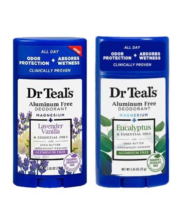 Dr. Teals Deodorant Variety Gift Set (2 Pack 2.65oz Ea.) - Vanilla Lavender & Eucalyptus - Essential Oils Shea Butter & Magnesium Help Absorb Moisture & Keep Skin Clean & Healthy