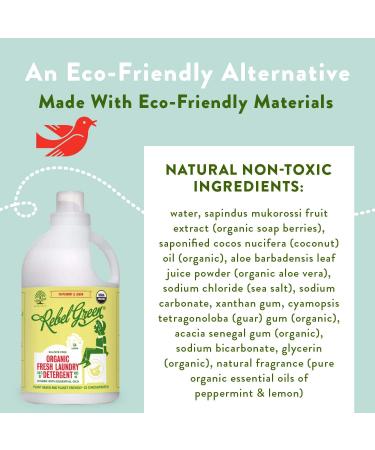 Rebel Green Natural Laundry Detergent - Organic, Hypoallergenic, Peppermint & Lemon Scent, 64 Loads (64 Fl Oz) - Buy Online on SooperMarket.com