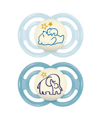 Mam Perfect Night Schnuller in the 2 Set bright in the dark tooth-friendly baby pacifier from sustainable & organic-renewable materials with pacifier box 6-16 months bear / elephant 6-16 / silicone / night (2-pack) Bear / elephant