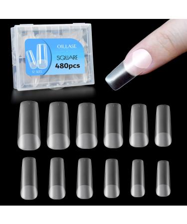 480pcs Square Nails Tips  12 Size Short Nail Tips Upgraded Matte  Clear Fake Nails  Soft Gel Nail Tips for Acrylic Nails Professional  Full Cover Tapered Square Nail Tips Kit with Box 480pcs-12size square