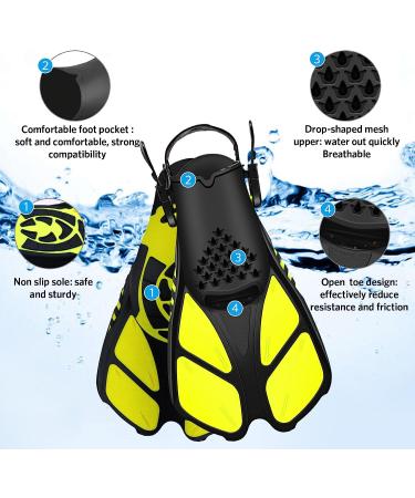 Adjustable Open Snorkeling Swim Fins - Light, Durable for Kids and Adults - Extra Small Yellow - Buy Online on SooperMarket.com