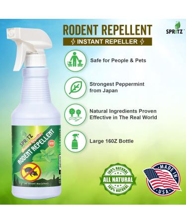 16oz Spritz Rodent Repellent with Peppermint Oil - USA Made Non-Toxic Solution for mice, Rats, Raccoons, Ants and More - 1 Count Pack - Buy Online on SooperMarket.com