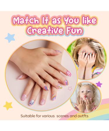 Modelones 144Pcs Press on Nails for Kids | Glitter Gradient Acrylic Fake Nails | Perfect Gift for Girls A2-Butterfly Unicorn - Buy Online on SooperMarket.com