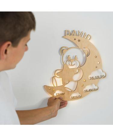 LAUBLUST Night Light Bear in the Moon - Personalized Baby Gift for Birth & Baptism - LED Natural Lighting for Kids - Buy Online on SooperMarket.com