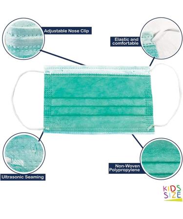DermSource Kids 3-Layer Disposable Face Masks - 25 Pack, Made in USA - Breathable Green Face Coverings for Boys and Girls - Buy Online on SooperMarket.com