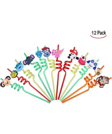 iwobi 12 Pcs Animal Curly Straws Reusable Plastic Curly Novelty Straws for Kids Birthday Party - Buy Online on SooperMarket.com