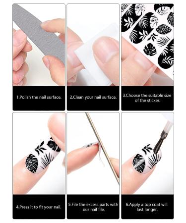 EBANKU Black White Nail Polish Strips - 12 Sheets Full Wrap Adhesive Stickers with Nail File - Leaves Flower Vine Pattern for Women's Nail Art Decorations - Buy Online on SooperMarket.com