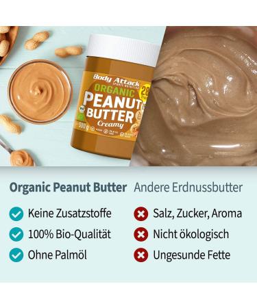 Buy Body Attack Organic Peanut Butter Creamy 1kg - Palm Oil Free Vegan Unsweetened High Protein Nut Butter - Buy Online on SooperMarket.com