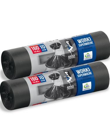 Large garbage bags 160L superstark advantage pack 20 pieces - 110x90cm 35 m 100% recycled EucertPlast - traditional closure perfect for large projects durable 20 pieces) 20 pieces - 160 l - super strong 35 m