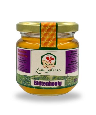 German blossom honey - honey sweet spread from the family beekeeping Zum Lederer - 250 g liquid honey of flowers from the Bavarian Forest - honey without additives directly from beekeeper blossom honey (liquid) 250 g (1 Pack)