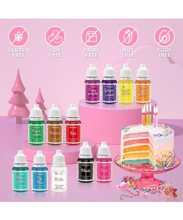 12 Colors x 10ml Food Coloring Set for Baking & Cake Decorating - Food Grade Dye for Fondant, Slime Making, DIY Supplies - 0.35 Fl. oz/Bottles - Buy Online on SooperMarket.com