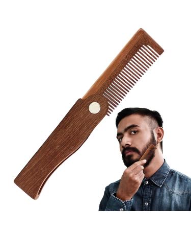 Bart comb beard for men - folded mustache comb - beard brush made of natural wood beard antistatic mustache pocket ridge brushes foldable beard care tools for men wood color