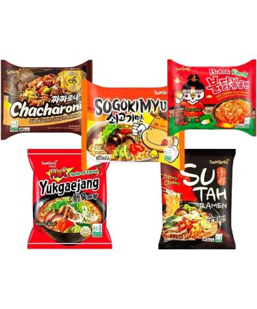 Samyang Korean Instant Noodle Soup Ramen (Hot Chicken Kimchi Sogokimyun Black Bean Yukgaejang SuTah) 5 Different Flavours Halal (Pack of 20) by CNMART - Buy Online on SooperMarket.com