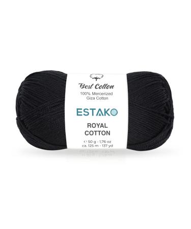 Estako Royal Cotton  100% Mercerized Giza Cotton Yarn  Soft  Super Fino 1 for Crochet and Knitting 1.76 Oz (50g) / 137 Yrds (125m) (5057 - Black) 5057 - Black 1 Skein