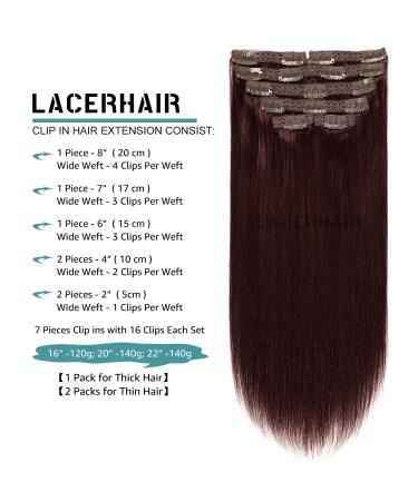 LacerHair 14 120g 7pcs #99J Deep Burgundy Clip In Human Hair Extensions - Silky Salon Professional Double Weft Real Human Hair - Pack of 1 - Buy Online on SooperMarket.com