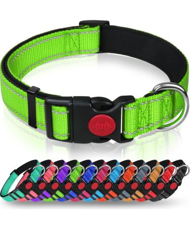 Taglory dog collar soft padded neoprene nylon dog collar for small dogs adjustable and reflective for training green s (1 Pack) green
