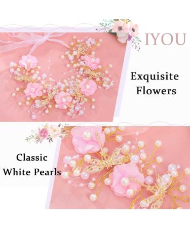 IYOU Flower Communion Headpiece Pink Floral Princess Headbands Pearl Butterfly Birthday Wedding Hair Accessories for Girls - Buy Online on SooperMarket.com